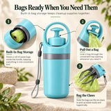 Portable dog pooper scooper with built-in waste bag storage, pull-out bag dispenser, and six-claw pickup system for cleaner dog waste collection